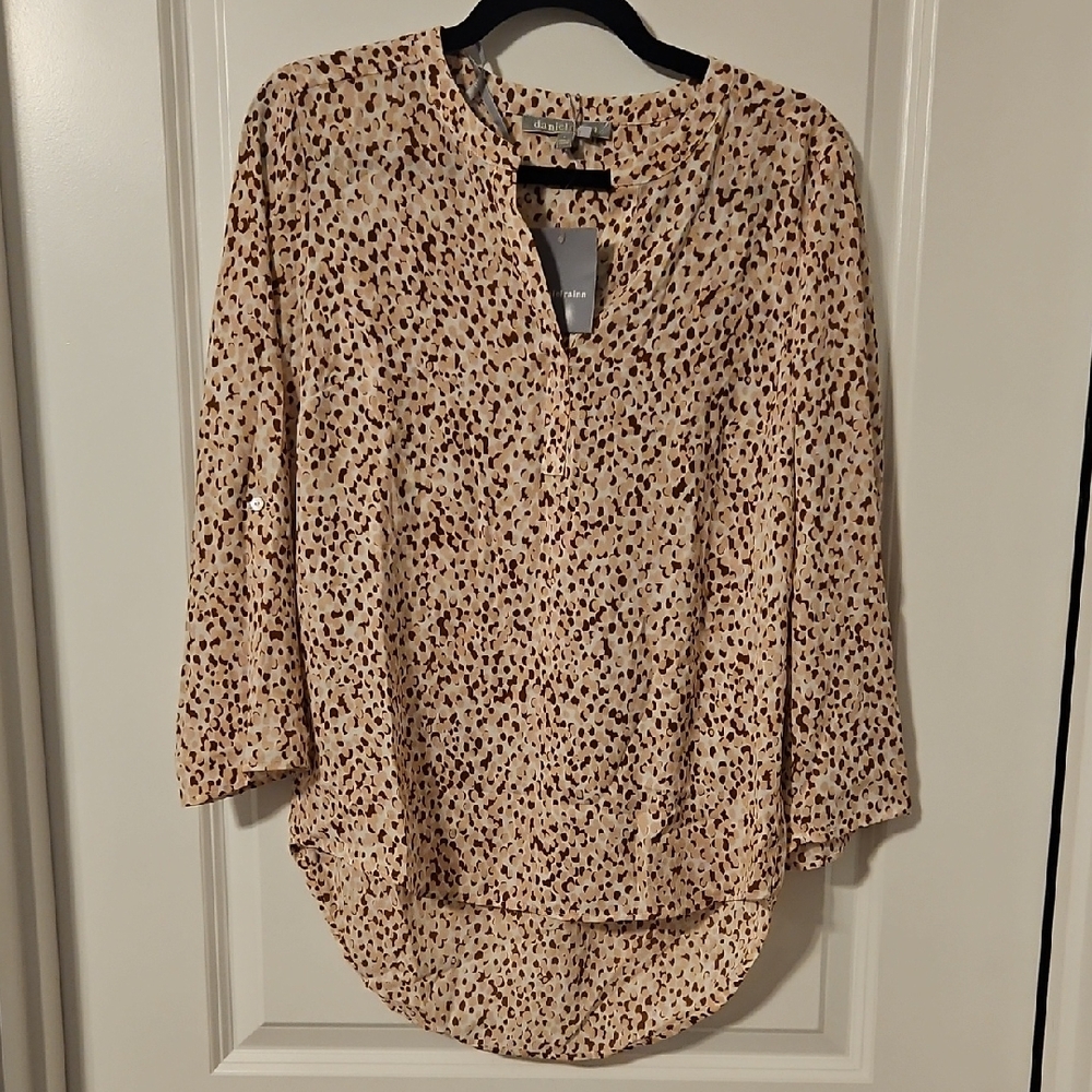 Daniel Rainn Cream and Brown Patterned Blouse
